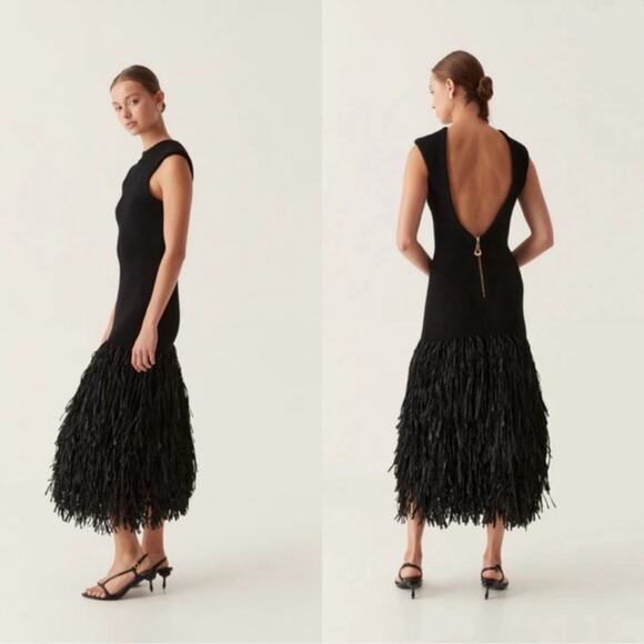 Aje Exclusive Rushes Raffia Ribbed Midi Dress Black XS Extra Small RARE - Picture 3 of 8